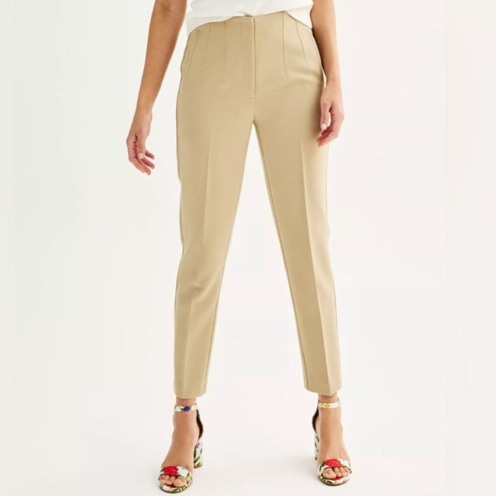 Nine West Tan Tapered Dress Pants Slacks Workwear Career Neutral Minimalist 4